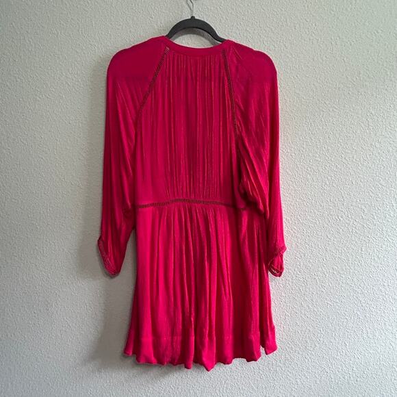 Free People Go Lightly V-Neck Swing Dress Medium Hot Pink Boho Soft Grunge Chic - Picture 3 of 13
